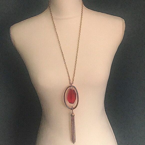 Red Crystal Tassel Necklace!! - Picture 1 of 5